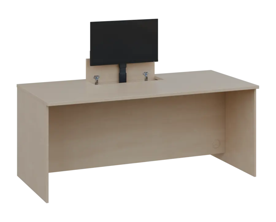 PLVM 18 - 18 stůl kancelářský s výsuvem (1x) monitoru, dřevěná podnož, deska 18 mm, široký 1800 mm, bříza irská